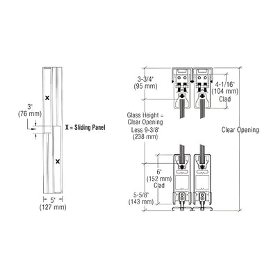 CRL Black Powder Coated XX Format Sliding Door Entrance System - 4" Square Top 6" Square Bottom Rail