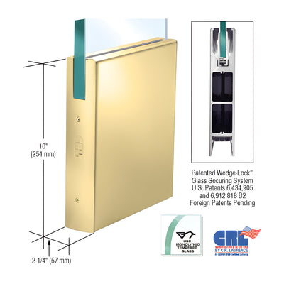 CRL Polished Brass 3/4" Glass 10" Square Door Rail Without Lock - Custom Length