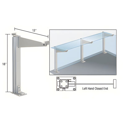 CRL Satin Anodized 18" High Left Hand Closed End Design Series Partition Post with 12" Deep Top Shelf