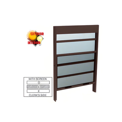 CRL Duranodic Bronze Vertical Sliding Service Windows With Sash Balance, 1/4" Vinyl Glazing with Screen