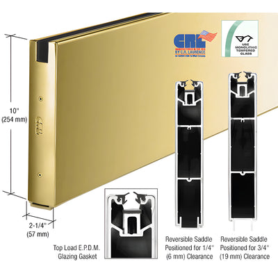 CRL Satin Brass 10" x Custom Length Square Sidelite Rail for 5/8" or 3/4" Glass