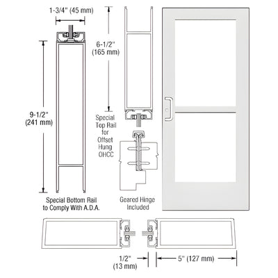 CRL-U.S. Aluminum White KYNAR® Paint Custom Single Series 550 Wide Stile Geared Hinge Entrance Door with Panic for Overhead Concealed Door Closer for Overhead Concealed Door Closer