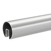 A close-up view of a 3-inch diameter polished stainless steel cap rail designed for 1/2-inch glass.