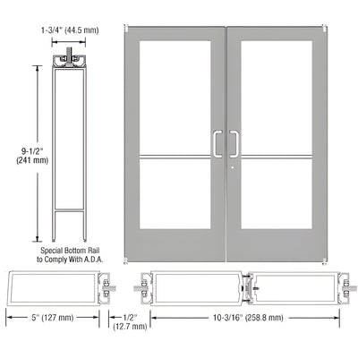 CRL-U.S. Aluminum Clear Anodized Custom Pair Series 550 Wide Stile Offset Pivot Entrance Doors for Surface Mount Door Closers