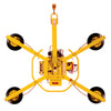 A top-down view of the yellow CRL Wood's manual rotator/tilter lifter featuring four suction pads and a central lifting hook.