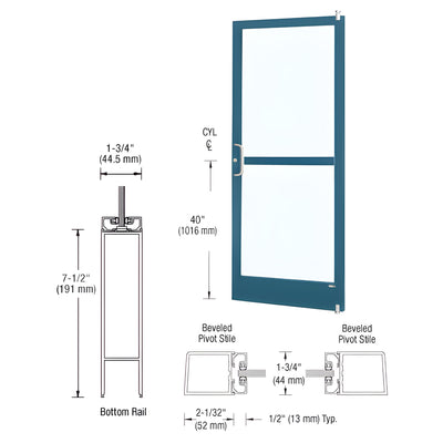 CRL-U.S. Aluminum Custom KYNAR® Paint Custom Single Series 250 Narrow Stile Offset Pivot Entrance Door with Panic for Surface Mount Door Closer