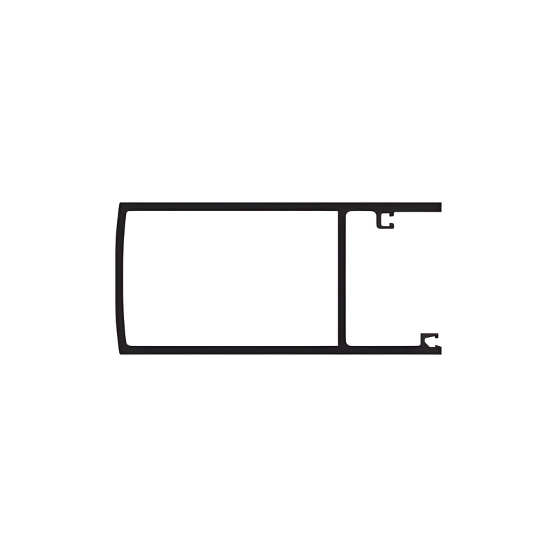 A technical cross-section profile view of a white KYNAR finished aluminum inactive door meeting stile.