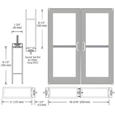CRL-U.S. Aluminum Clear Anodized Custom Pair Series 550 Wide Stile Offset Pivot Entrance Doors For Panics and Overhead Concealed Door Closers