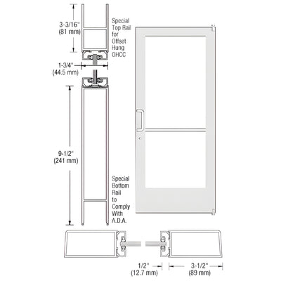 CRL-U.S. Aluminum White KYNAR® Paint Custom Single Series 400 Medium Stile Offset Pivot Entrance Door for Overhead Concealed Door Closer