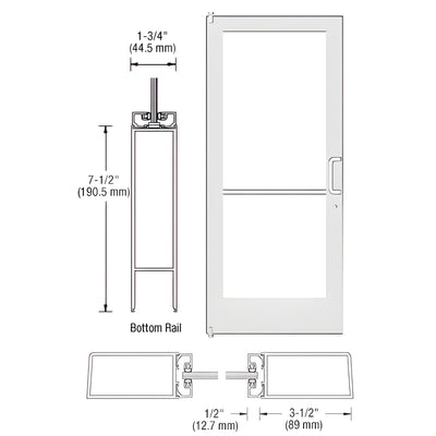 CRL-U.S. Aluminum White KYNAR® Paint 400 Series Medium Stile (LHR) HLSO Single 3'0 x 7'0 Offset Hung with Pivots for Surf Mount Closer Complete Door/Std. MS Lock, 7-1/2" Std. Bottom Rail