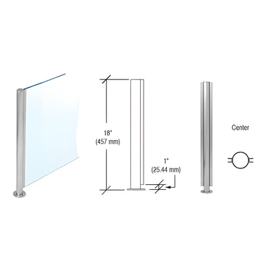 CRL Brushed Stainless 18" x 1" SBPP08 Slimline Series Round Center Partition Post