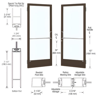 CRL-U.S. Aluminum Bronze Black Anodized Custom Pair 72" x 84" Series 250 Narrow Stile Butt Hinge Entrance Door for OHCC