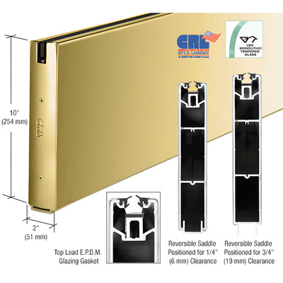 CRL Polished Brass Anodized 10" Custom Length Square Sidelite Rail for 3/8" or 1/2" Glass