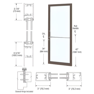 CRL-U.S. Aluminum Dark Bronze/Black Anodized Class 1 Custom Single Series 250T Narrow Stile Geared Hinge Thermal Entrance Door for Surface Mount Door Closer