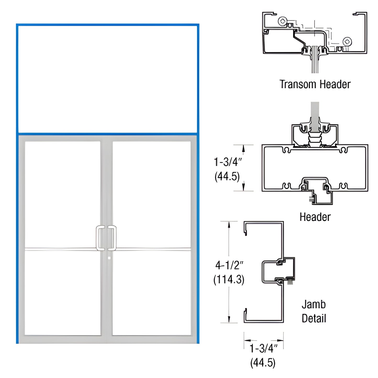 CRL-U.S. Aluminum KYNAR Transom Frame for 2 Doors, Offset Pivot Ready