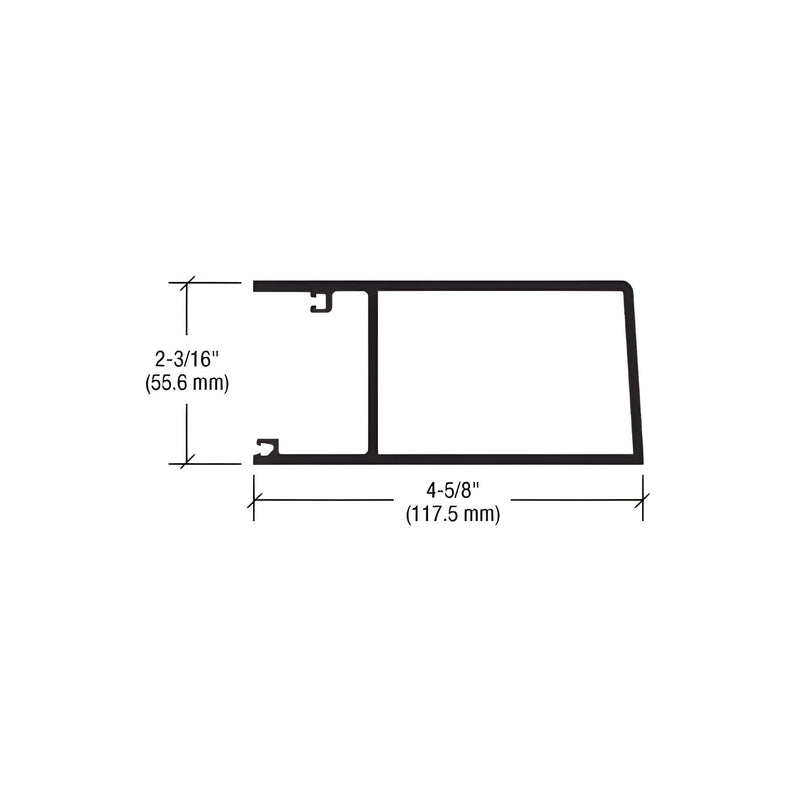 A technical line drawing showing the cross-section profile and dimensions of a beveled aluminum stile.