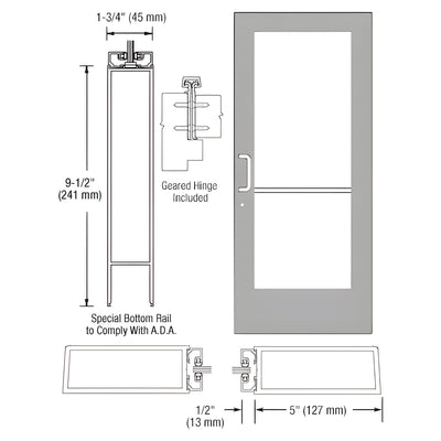 CRL-U.S. Aluminum Clear Anodized Custom Single Series 550 Wide Stile Geared Hinge Entrance Door for Surface Mount Door Closer