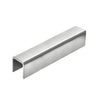 A section of polished stainless steel U-channel cap rail for glass railings.