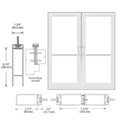 CRL-U.S. Aluminum White KYNAR® Paint Custom Pair Series 400 Medium Stile Geared Hinge Entrance Doors for Surface Mount Door Closers
