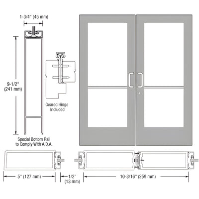 CRL-U.S. Aluminum Clear Anodized Custom Pair Series 550 Wide Stile Geared Hinge Entrance Door for Surface Mount Door Closers
