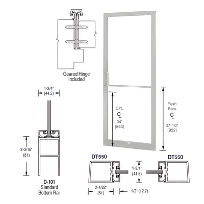 CRL-U.S. Aluminum Clear Anodized 250 Series Narrow Stile (RHR) HRSO Single 3'0 x 7'0 Offset Hung with Geared Hinged Complete Door Std. MS Lock & Bottom Rail