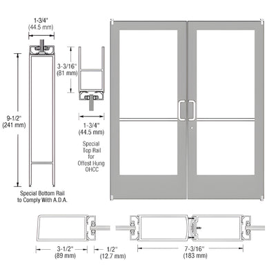 CRL-U.S. Aluminum Clear Anodized Custom Pair Series 400 Medium Stile Offset Pivot Entrance Doors for Overhead Concealed Door Closers