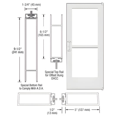 CRL-U.S. Aluminum White KYNAR® Paint Custom Single Series 550 Wide Stile Offset Pivot Entrance Door With Panic for Overhead Concealed Door Closer
