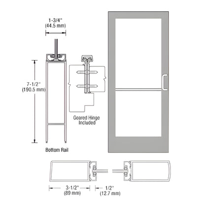 CRL-U.S. Aluminum Clear Anodized 400 Series Medium Stile Inactive Leaf of Pair 3'0 x 7'0 Offset Hung with Geared Hinged Complete Door for 1" Glass with Standard MS Lock, 7-1/2" Standard Bottom Rail