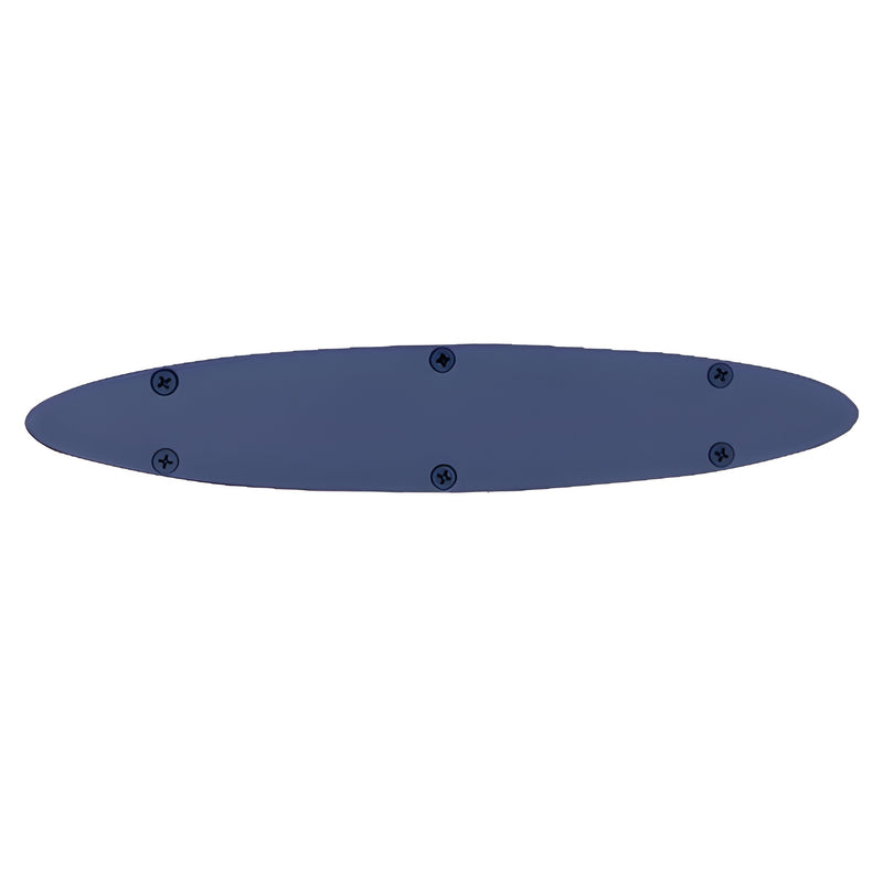 An oval-shaped blue Airfoil end cap with five visible screw fasteners.