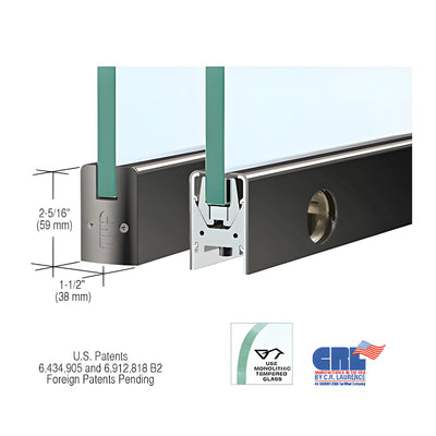 CRL Black Powder Coated 1/2" Glass Low Profile Square Door Rail With Lock - Custom Length