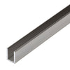A length of brushed nickel aluminum deep U-channel for frameless shower doors.