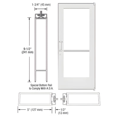 CRL-U.S. Aluminum White KYNAR® Paint Custom Single Series 550 Wide Stile Offset Pivot Entrance Door for Surface Mount Door Closer