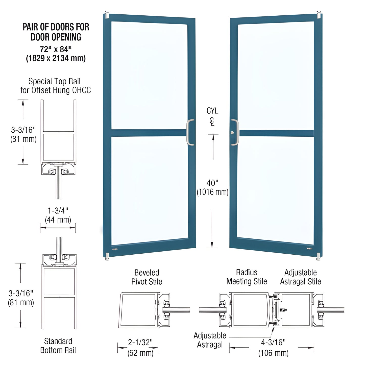 CRL-U.S. Aluminum KYNAR 250 Offset Pivot Narrow Stile Doors, Pair