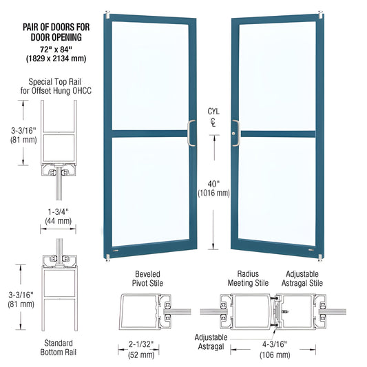 CRL-U.S. Aluminum KYNAR 250 Offset Pivot Narrow Stile Doors, Pair