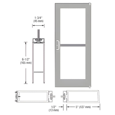 CRL-U.S. Aluminum Clear Anodized 550 Series Wide Stile Active Leaf of Pair 3'0 x 7'0 Offset Hung with Pivots for Surf Mount Closer Complete Panic Door for 1" Glass with Standard Panic and Bottom Rail