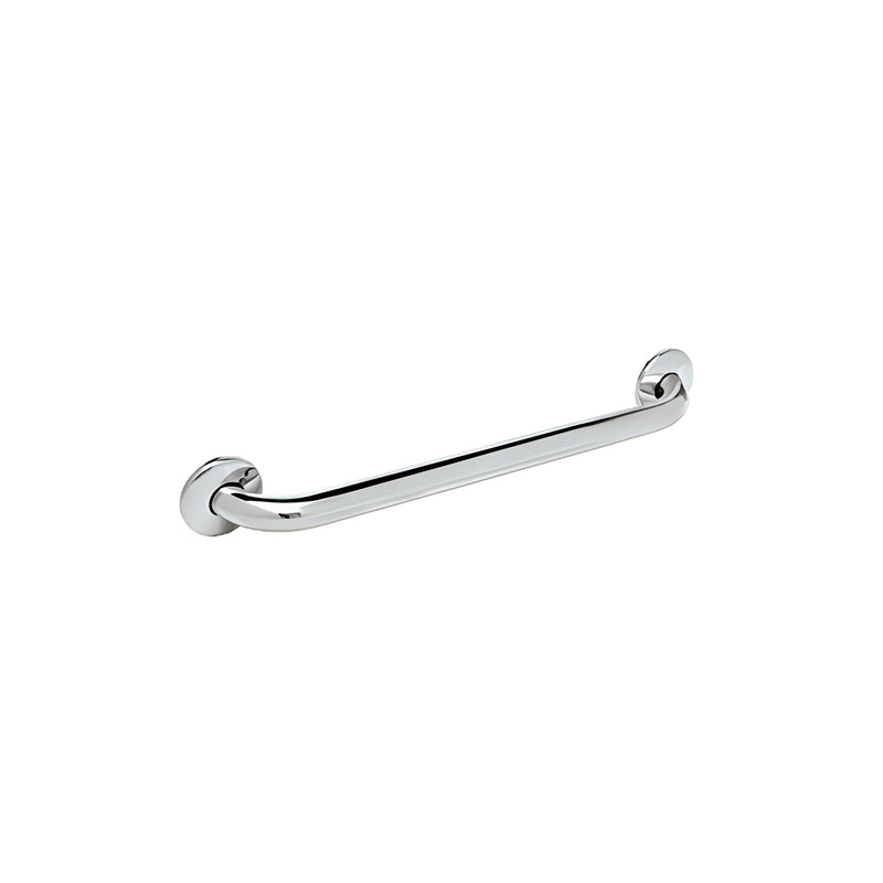 A polished chrome 18-inch tubular brass grab bar designed for wall mounting.