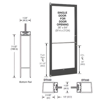 CRL-U.S. Aluminum Class I Bronze Black Anodized 250 Series Narrow Stile (LHR) HLSO Single 3'0 x 7'0 Offset Hung with Pivots for Surf Mount Closer Complete Door/Std. MS Lock, 7-1/2" Standard Bottom Rail