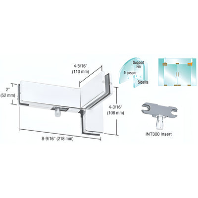 CRL Satin Anodized Left Hand Sidelite Transom Patch with Support Fin Bracket and 1NT300 Insert