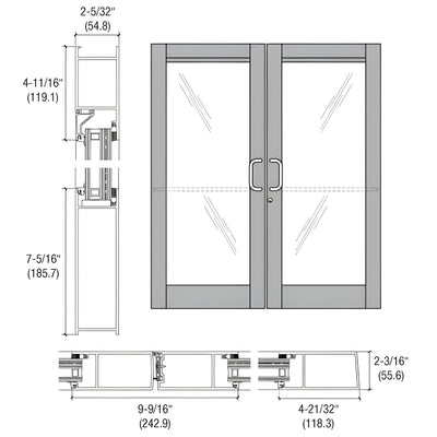 CRL-U.S. Aluminum Clear Anodized Custom Single Series 604 Blast Resistant Butt Hinge Entrance Door with Panic for Surface Mount Door Closer