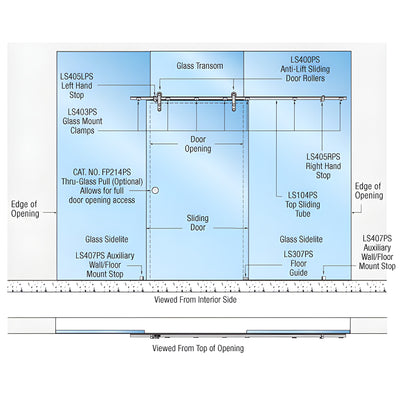 CRL Polished Stainless Laguna Series Single Sliding Door Glass Mount Installation Assembly