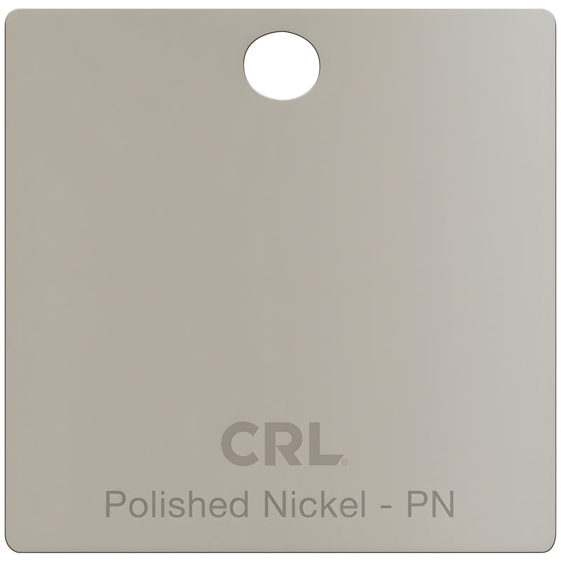 A square brass color chip featuring a Polished Nickel finish with the CRL logo and PN label printed on the surface.