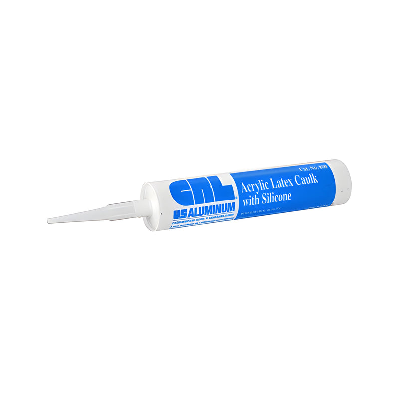 A 10.5 oz. cartridge of CRL White 800 Acrylic Latex with Silicone caulk is shown against a white background.