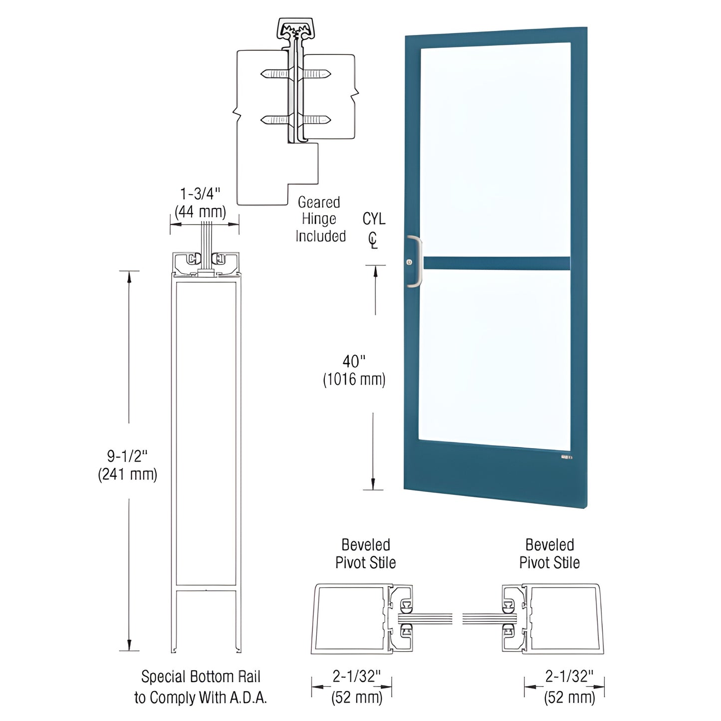 CRL-U.S. Aluminum KYNAR Narrow-Stile Door w/ Panic & Surface Closer