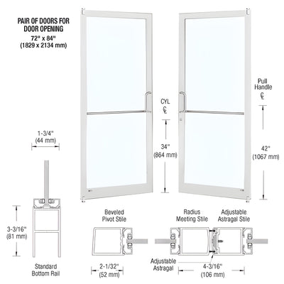 CRL-U.S. Aluminum White KYNAR® Paint Custom Pair Series 250 Narrow Stile Offset Pivot Entrance Doors for Surface Mount Door Closers