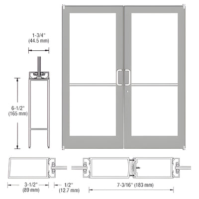 CRL-U.S. Aluminum Clear Anodized Custom Pair Series 400 Medium Stile Offset Pivot Entrance Doors for Surface Mount Door Closers