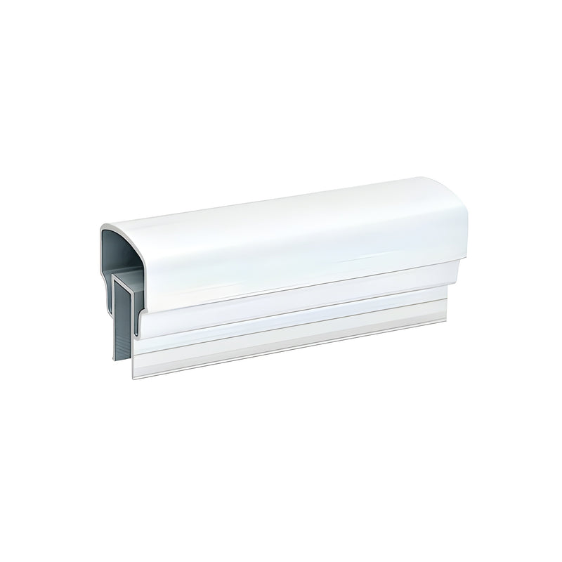 A section of Sky White aluminum top rail designed for 1/4 inch to 1/2 inch glazing.