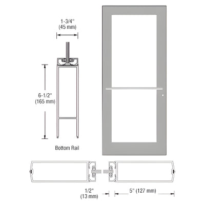 CRL-U.S. Aluminum Clear Anodized 550 Series Wide Stile (LHR) HLSO Single 3'0 x 7'0 Center Hung for OHCC w/Standard Push Bars Complete Door Std. MS Lock & Bottom Rail