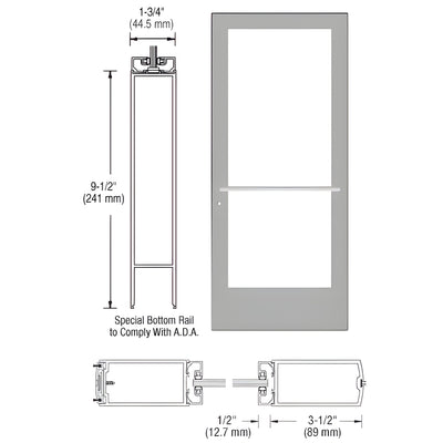 CRL-U.S. Aluminum Clear Anodized 400 Series Medium Stile Active Leaf of Pair 3'0 x 7'0 Center Hung for OHCC w/Standard Push Bars Complete ADA Door(s) with Lock Indicator, Cyl Guard