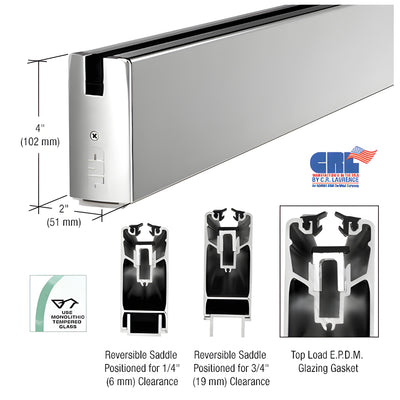 CRL Polished Stainless 4" Custom Length Square Sidelite Rail for 3/8" and 1/2" Glass