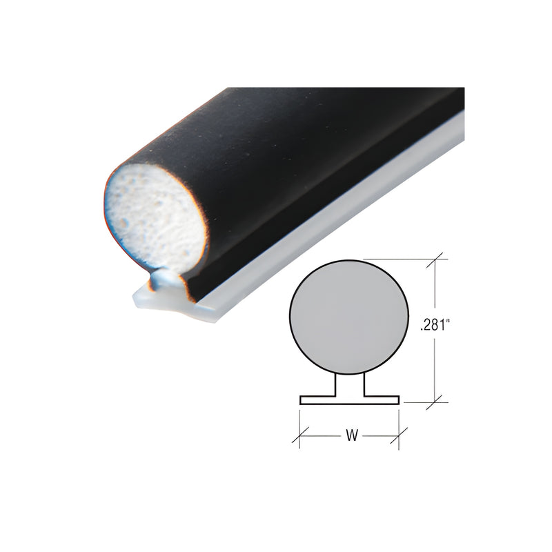 A close-up view of a black bulb gasket with a .187" back width and a technical diagram showing its profile dimensions.
